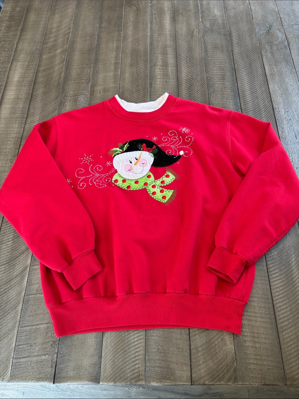 Red Holiday Snowman Crewneck Sweatshirt